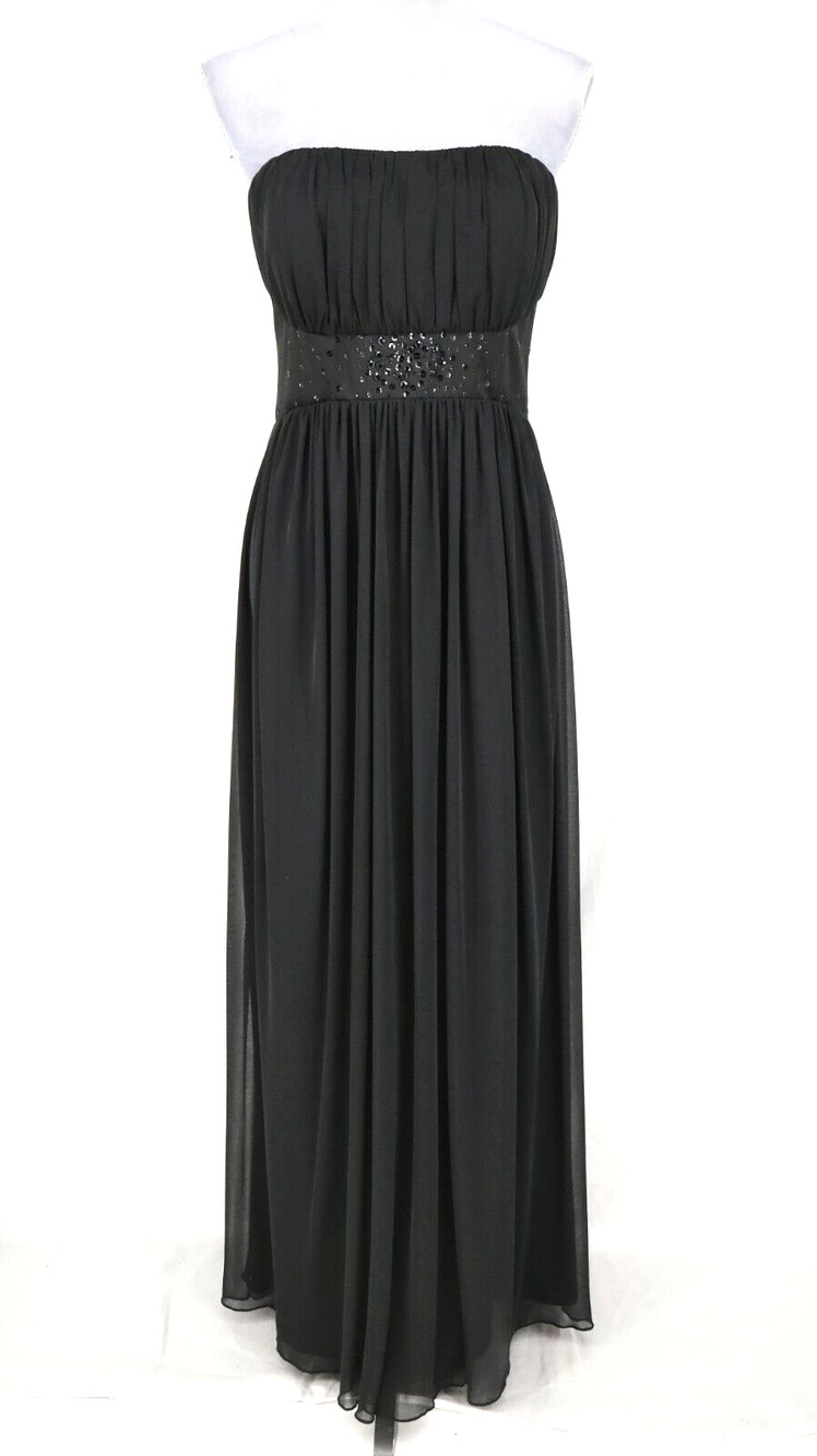 Max and Cleo Dress Gown Womens 8 Black Chiffon Off Shoulder Waist Sequins Lined